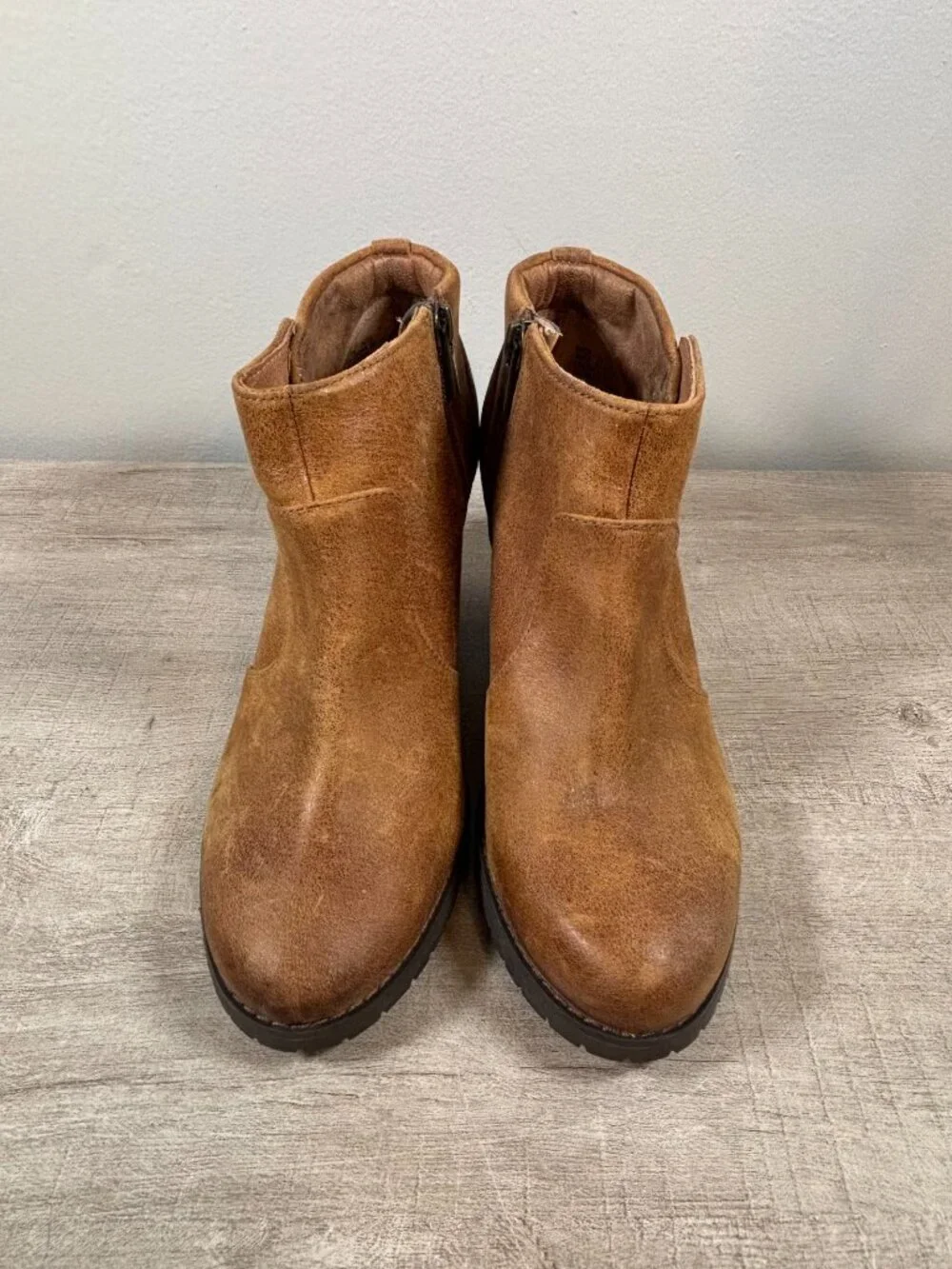 CLARKS Indigo Mission Philby Brown Leather Chunky Block Heel Ankle Boots/Booties
